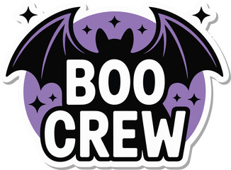 Cute bat boo crew halloween sticker design isolated on transparent background