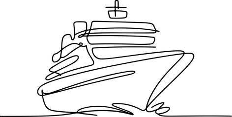 Elegant Cruise Ship Continuous Line Art - Minimalist Ocean Vessel Drawing, Travel and Journey Concept