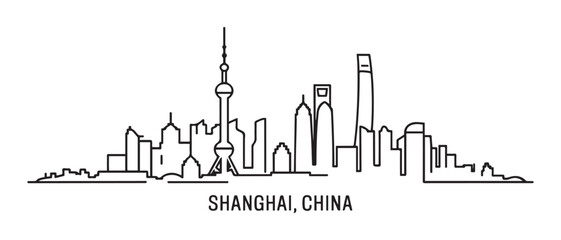 Fototapeta premium Shanghai Line Art skyline silhouette. Landscape Shanghai, China. Vector illustration. with white background