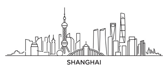 Fototapeta premium Shanghai Line Art skyline silhouette. Landscape Shanghai, China. Vector illustration. with white background