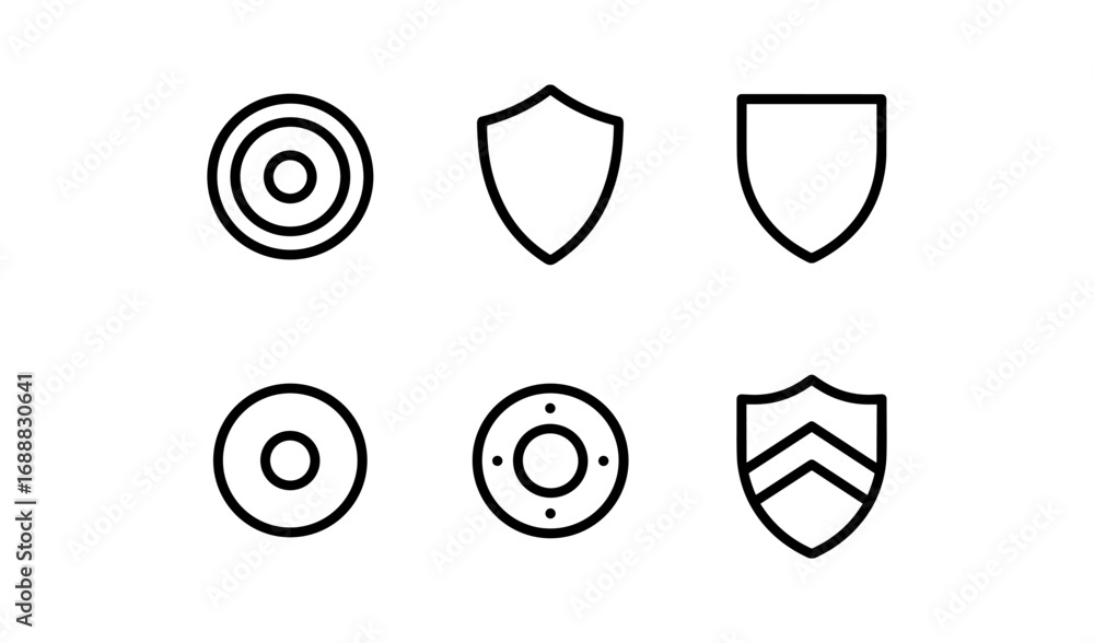 Poster minimalist shield and target icons set for security design elements