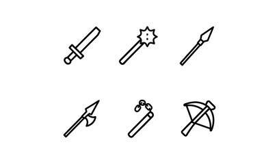 Minimalist outline collection of medieval weapons for design projects