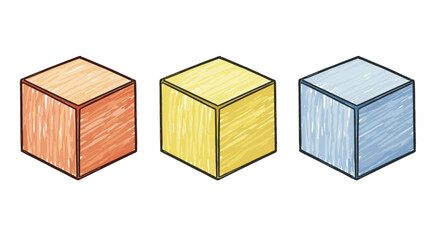 Building Blocks Toy Set in Kids Drawing Style on Transparent Background