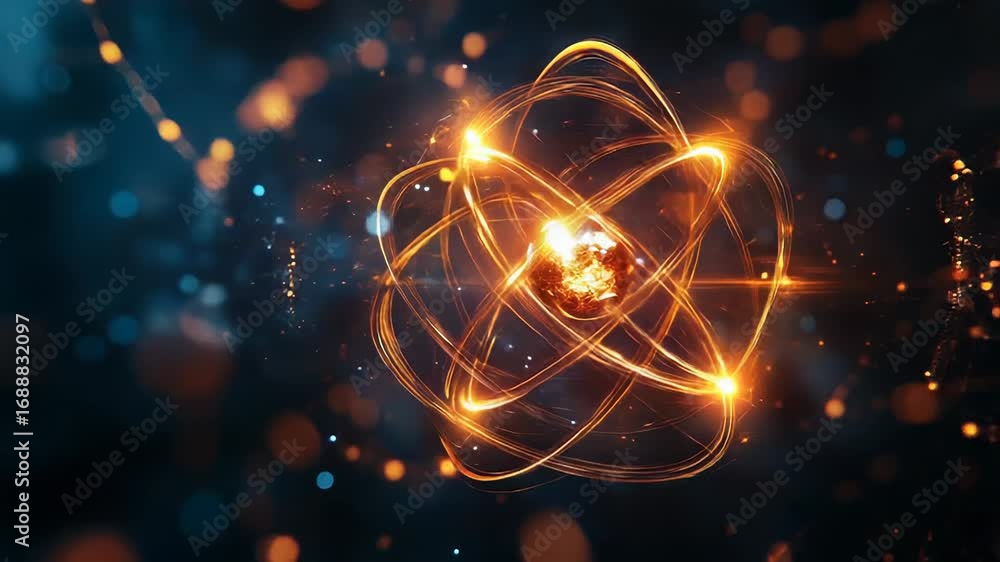 Aufkleber atom particles orbiting nucleus generating energy in physics quantum structure