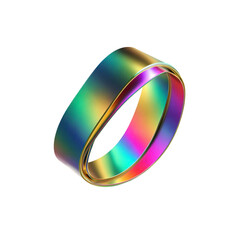Abstract iridescent ring, rainbow colored metallic band, 3D render