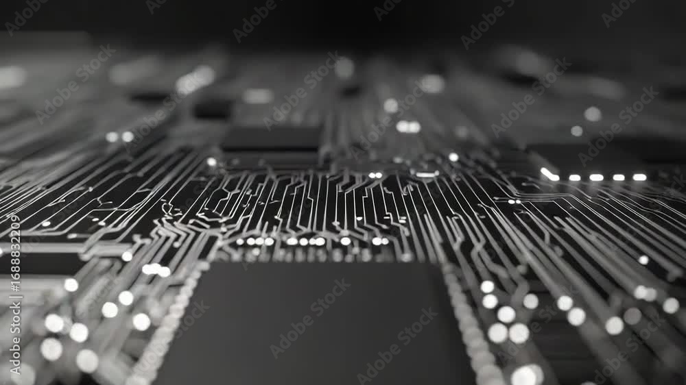 Aufkleber cpu microchip connecting on motherboard circuit, futuristic technology background