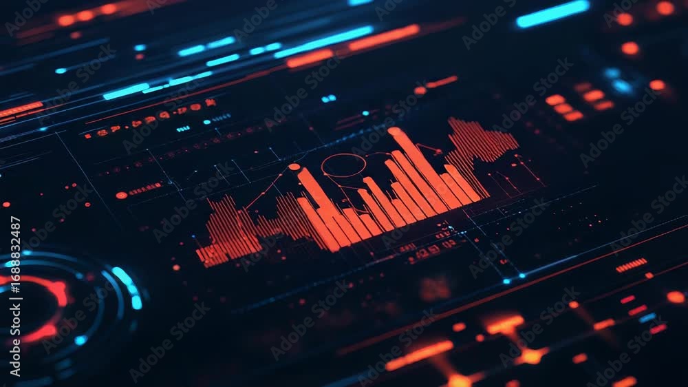 Poster futuristic hud display showing increasing bar charts and data analysis