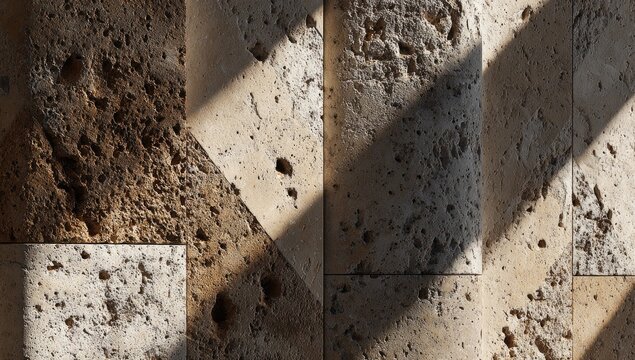Close-up view of a textured stone wall paneling.
