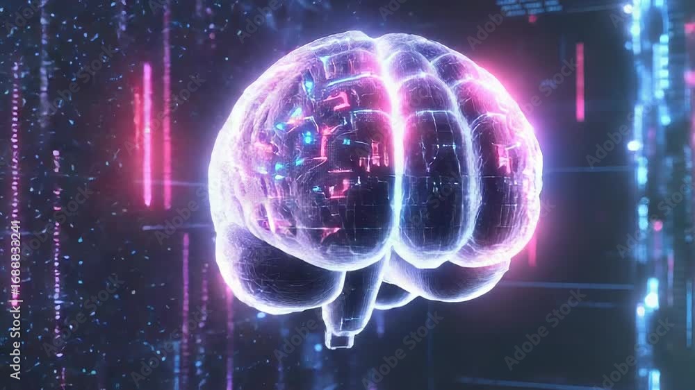 Aufkleber digital brain processing data in futuristic environment