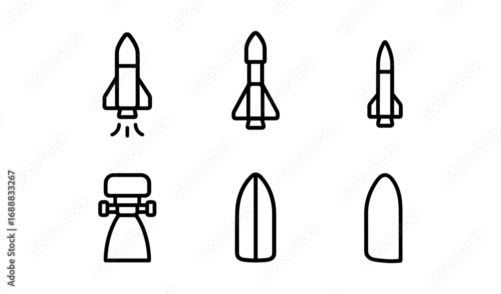 Poster minimal line icons of rockets and spacecraft components