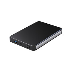 Portable external hard drive isolated on transparent background.