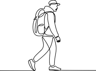 Continuous Line Art Hiking Man Illustration