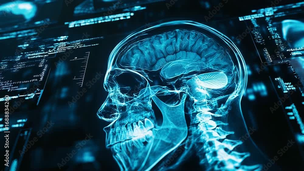 Aufkleber futuristic head scan showing brain activity and data analysis