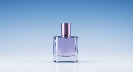 Serene Lavender Perfume Bottle: Minimalist Product Shot Against a Soft Blue Gradient Background