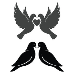 Obraz premium Two pairs of stylized doves with wings spread and a heart symbol between them pigeon bird