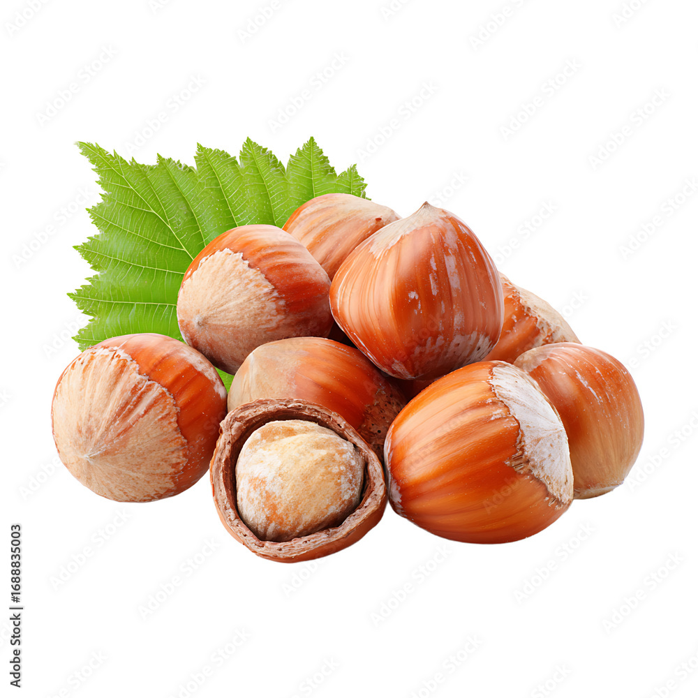 Poster a cluster of hazelnuts some still in their shells displayed against a transparent background complet