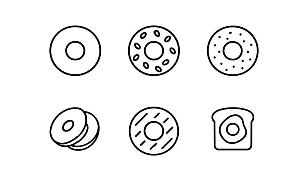 Minimalist line art donut and bagel icons collection for bakery design