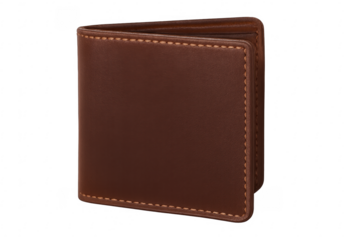 Closed brown leather wallet with transparent background