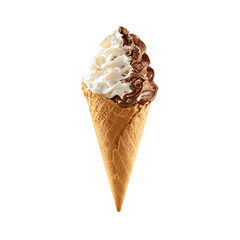 A swirl of cool pleasure : chocolate and vanilla ice cream cone a delightful treat for a hot day isolated on transparent background