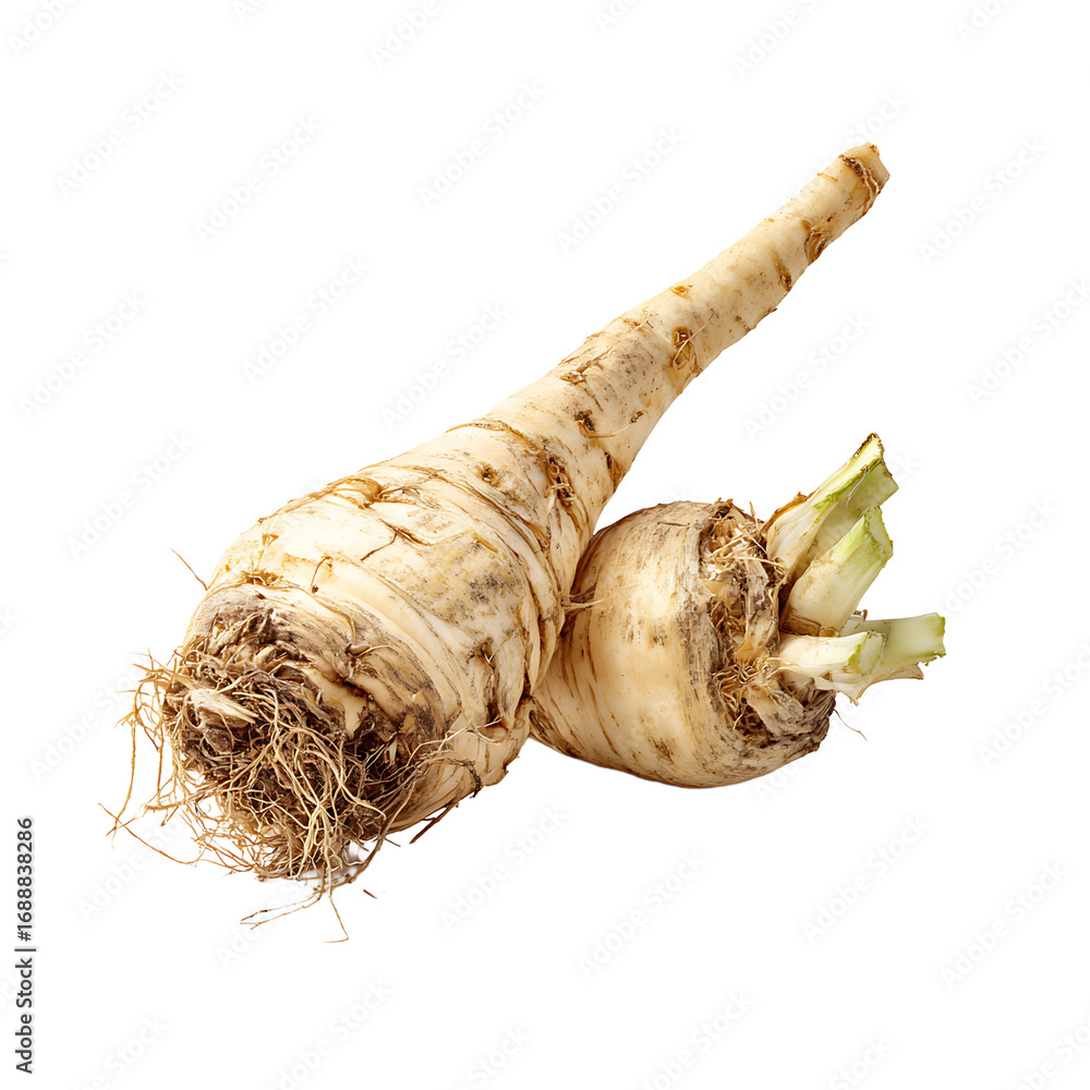Poster earthy parsnip duo : two unpeeled parsnips are closely placed together showcasing their natural text