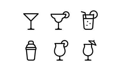 Minimalist cocktail icons set: martini, margarita, and more in linear style