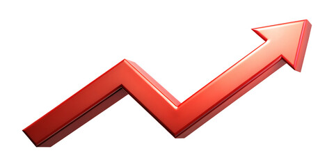 Red 3 D arrow graph showing upward trend isolated on a transparent background image