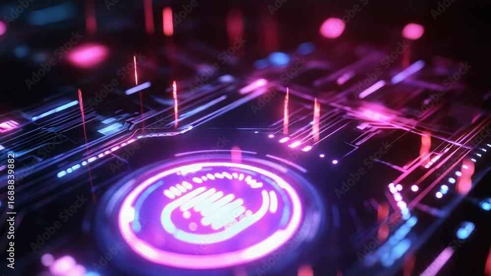 Aufkleber fingerprint scanning on futuristic circuit board ensuring data security