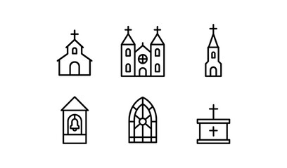 Obraz na płótnie Canvas Minimalist church icon set: religious symbols in linear design