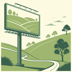 Green Hillside Landscape with Billboard Advertisement