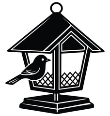 Wooden birdhouse on a branch with a pointed roof, a bird's symbol of home