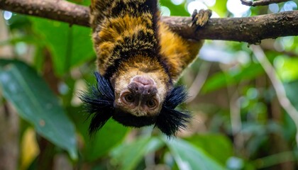 Obraz premium Monkey hanging upside down in forest (1)