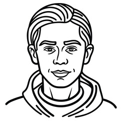 Head of a cartoon guy with old black hair, a black and white sketch portrait