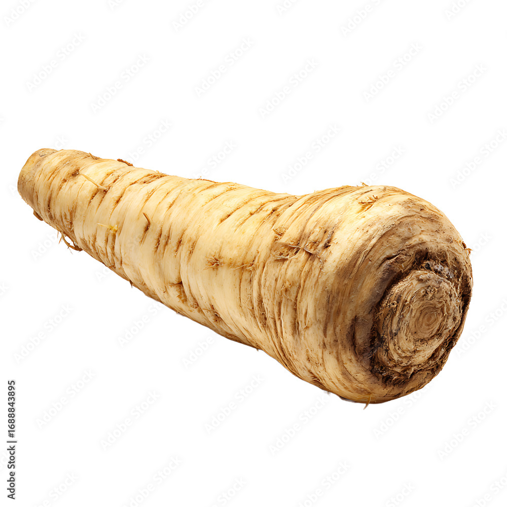 Poster isolated image of a parsnip the vegetable has a light beige color and a tapered shape it ' s against