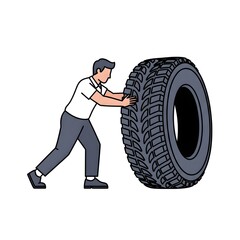 man pushing a tire