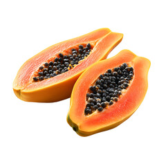 Sliced papaya showing its vibrant orange flesh and black seeds a delicious and nutritious tropical fruit isolated on a transparent background