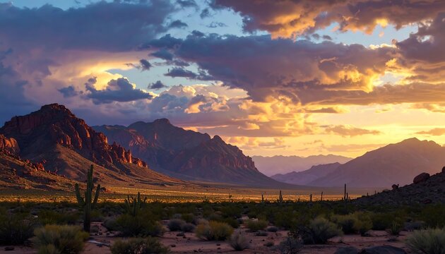 Dramatic desert sunset panorama