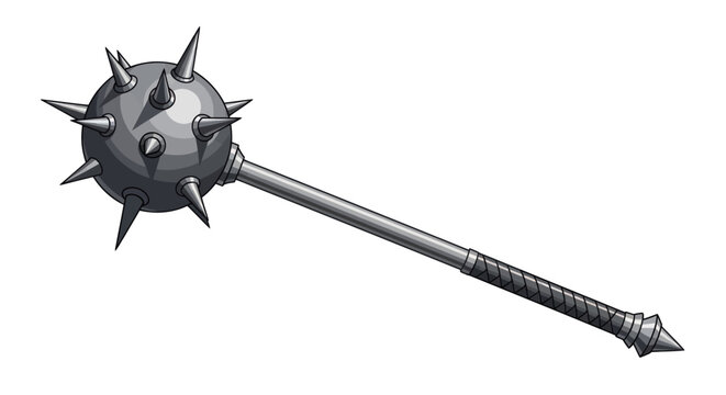 Spiked Medieval Flail Weapon with a Metal Handle and Ball.