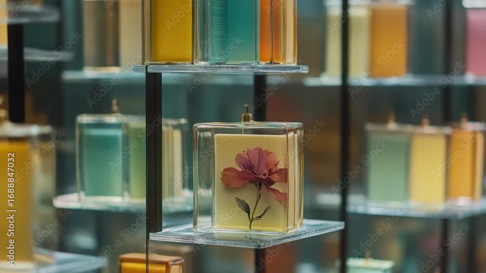 Poster a glass display case with a single flower inside, perfect for showcasing small items or adding a tou
