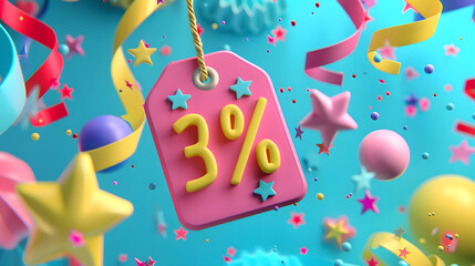 3d cartoon discount price tag icon floating