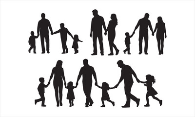 Happy Family Silhouette Vector, Parents and Children Silhouette