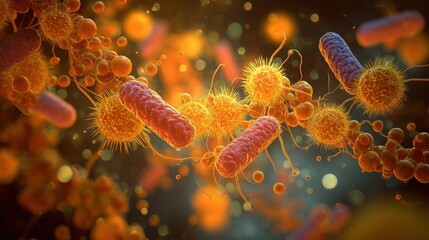 Obraz premium Human pathogenic bacteria of different shapes, photorealistic generative ai illustration. Includes cocci, bacilli, spirilla, and vibrio forms