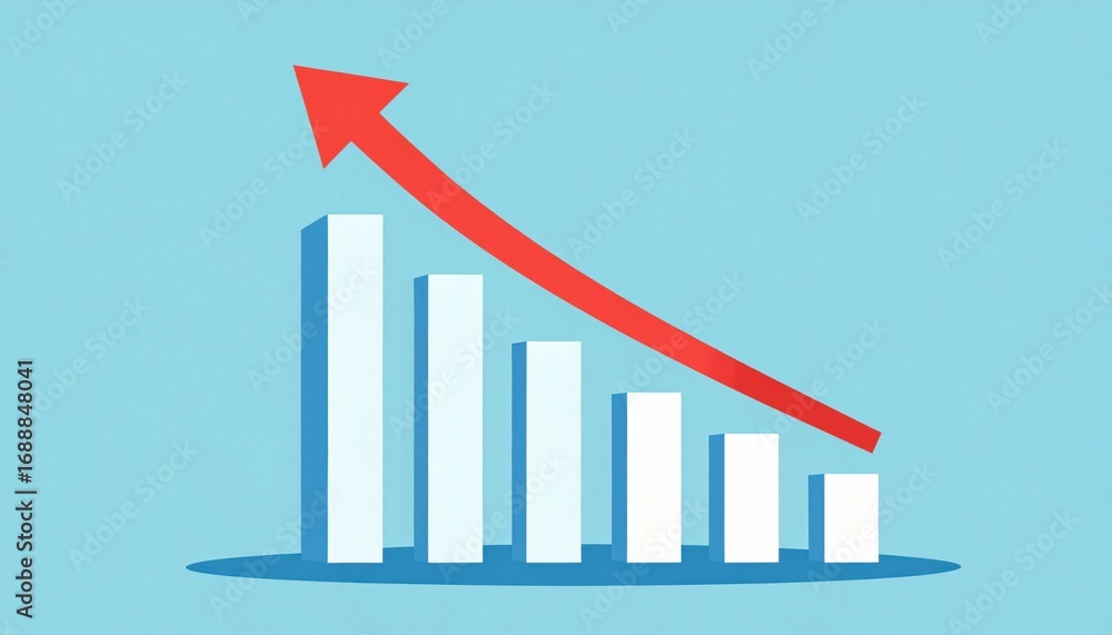 Aufkleber a graphic representation of rising data, showing increasing bar chart values with a red upward arrow