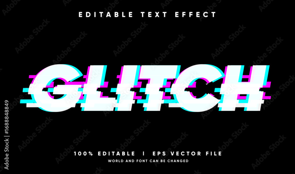 Poster glitch vector text effect with modern style