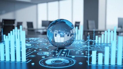 Futuristic Global Data Analytics with Holographic Interface in Business Setting - Powered by Adobe