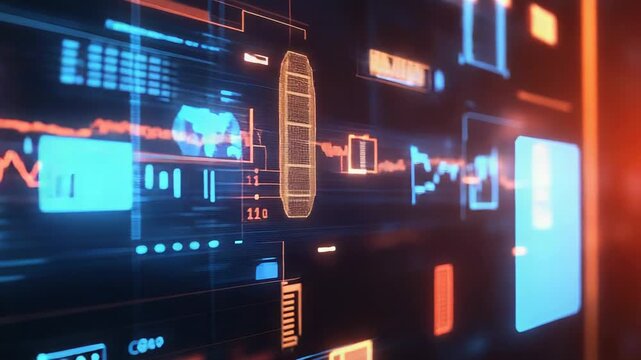 Futuristic server room monitoring system displaying data analysis - Powered by Adobe