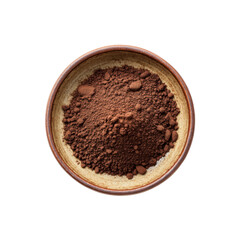 Overhead View of Cocoa Powder in a Brown Bowl