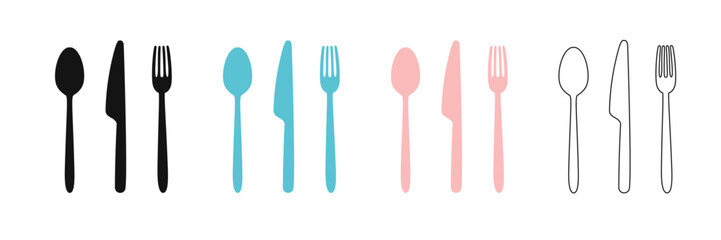 Minimalist pastel cutlery icons – spoons, forks, and knives in soft colors – perfect for restaurant menus, recipe apps, and culinary projects.