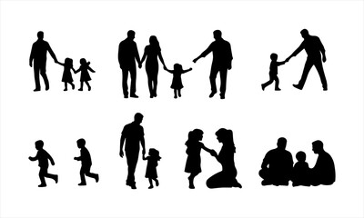 Happy Family Silhouette Vector, Parents and Children Silhouette