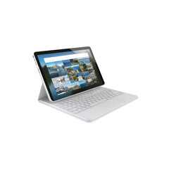 Obraz premium Modern White Detachable Keyboard Tablet Displaying Travel Photos