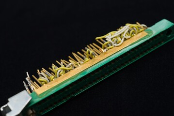 Electronic connector with wrapped wires close-up